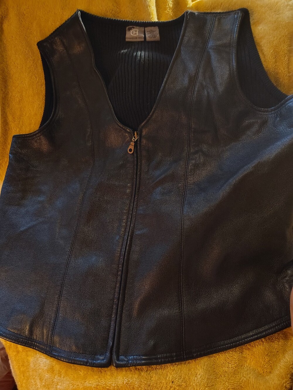 Black Leather And Cloth Vest